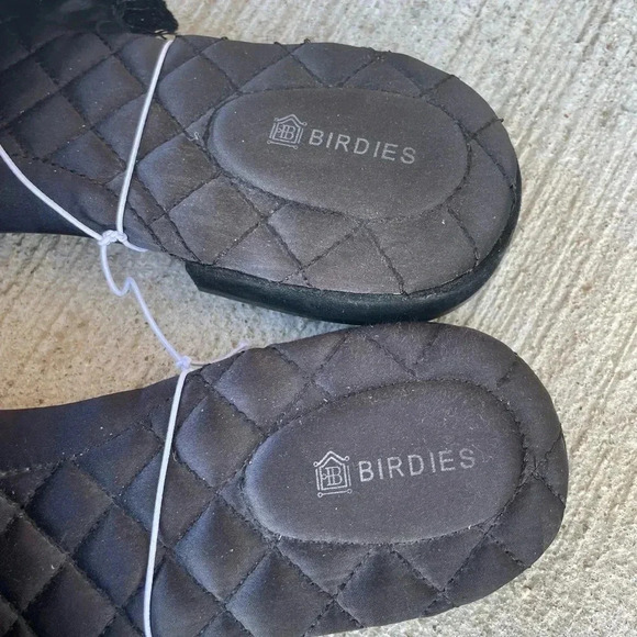 Birdies Black Fringe Slides Mules Womens Size 10 Comfy Quilted Ani - Picture 2 of 6